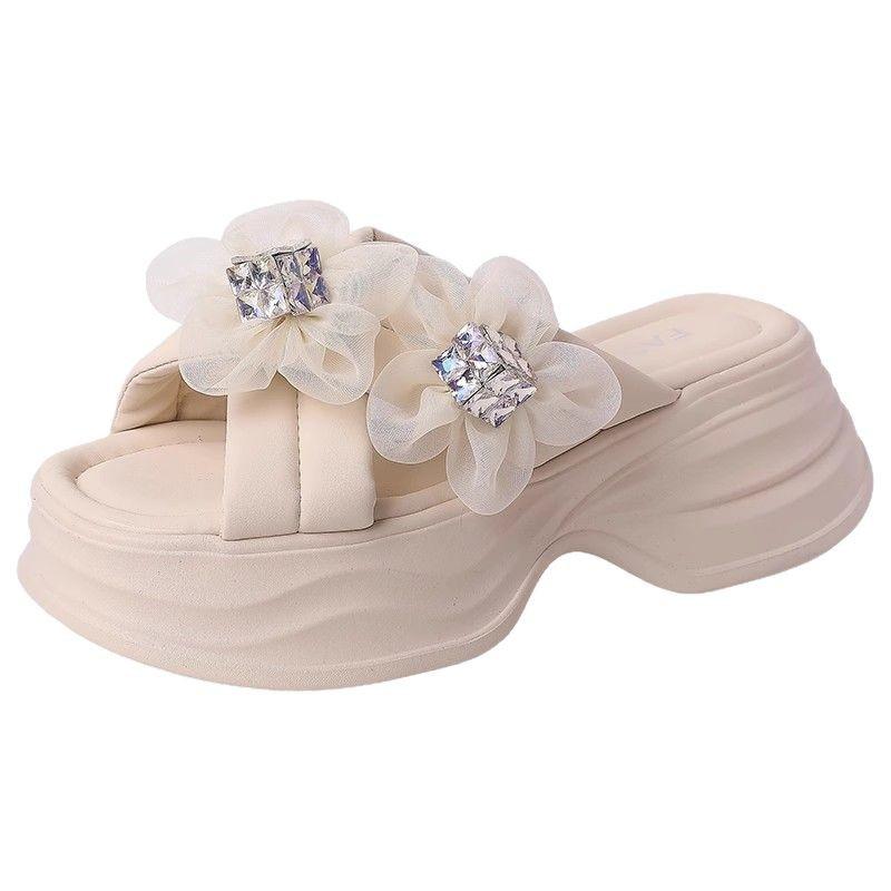 Hausschuhe Sommerbekleidung neu Fee Kreuz Blume Brillant Diamant Plateau lässig Damen Strandschuhe Ein-Wort-Schlepp In-Tide