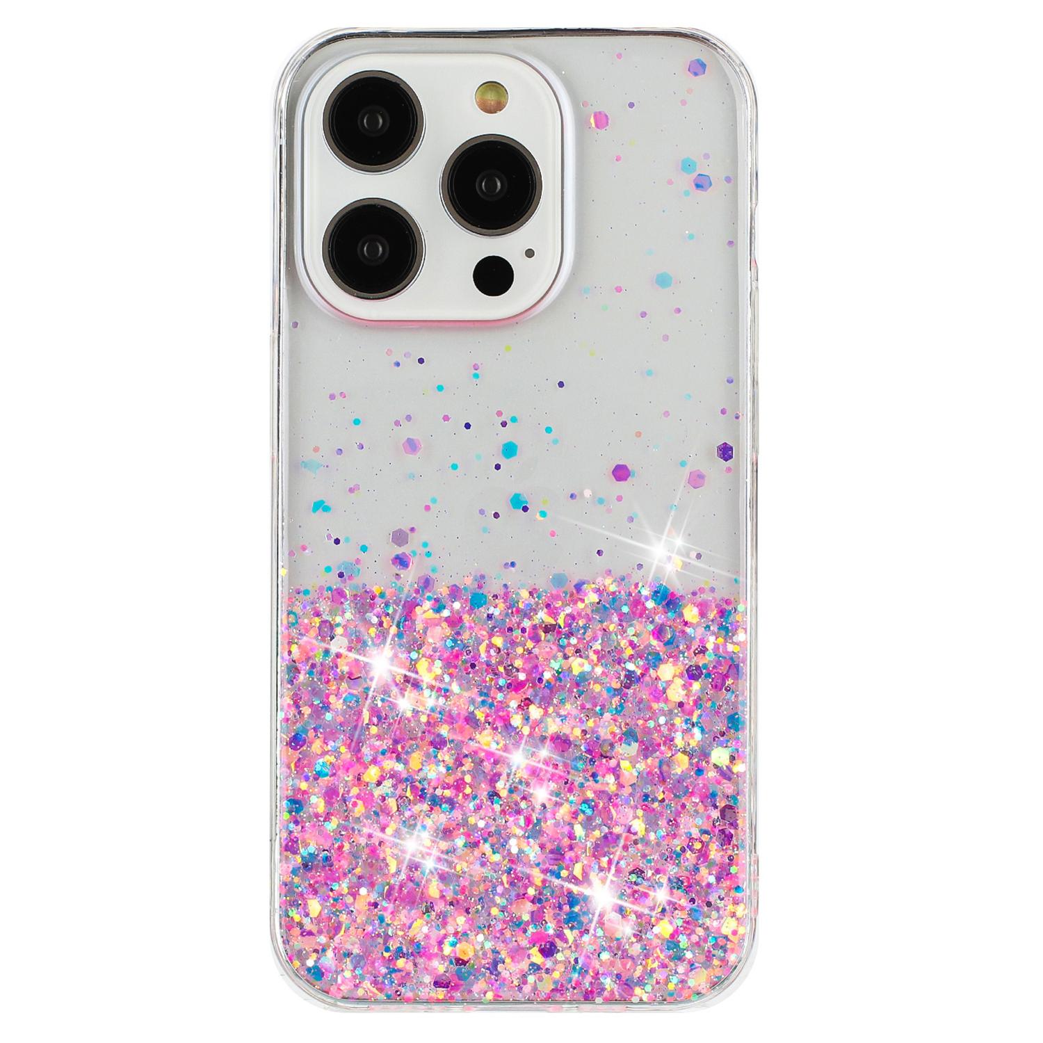 

For iPhone 16 Pro Max Case Sparkle Sequins Luminous Epoxy TPU Phone Cover A