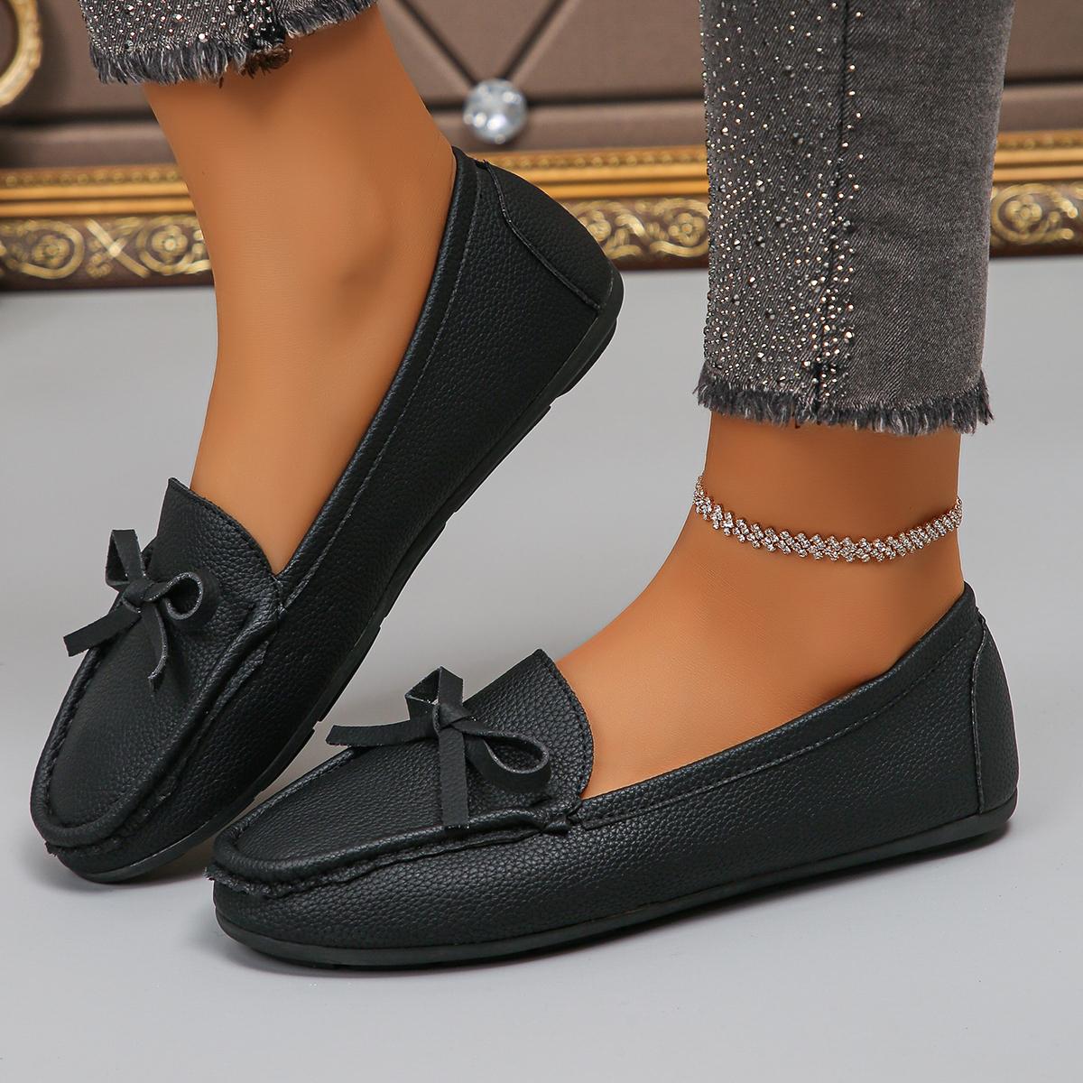 

Модные женские повседневные туфли на плоской подошве, новые летние туфли без застежек с круглым носком для женщин, уличные туфли больших размеров с бабочкой и узлом-бабочкой, женские мокасины 43 чёрный