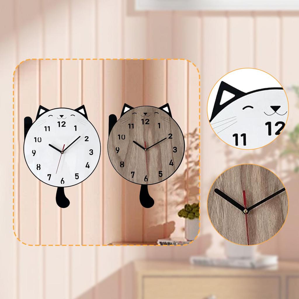 Cat Wall Hanging Clock Cute Animal Wall Ornament, Pendulum Decorative Clock for Office, Kids Room, Home Decor, Housewarming Gift