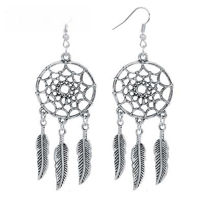 Dream Catcher Feather Tassel Earrings with Retro Turquoise Pendant