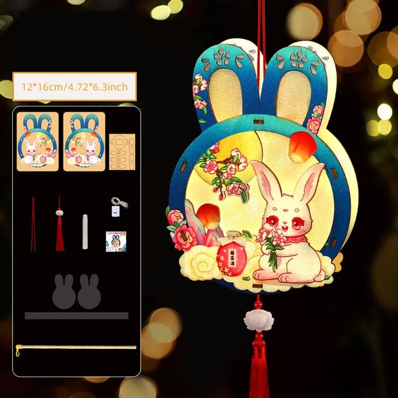 Lovely Rabbits Light Hanging Decors Portable Autumn Festival Rabbits Light Decoration for Cultural Enthusiasts