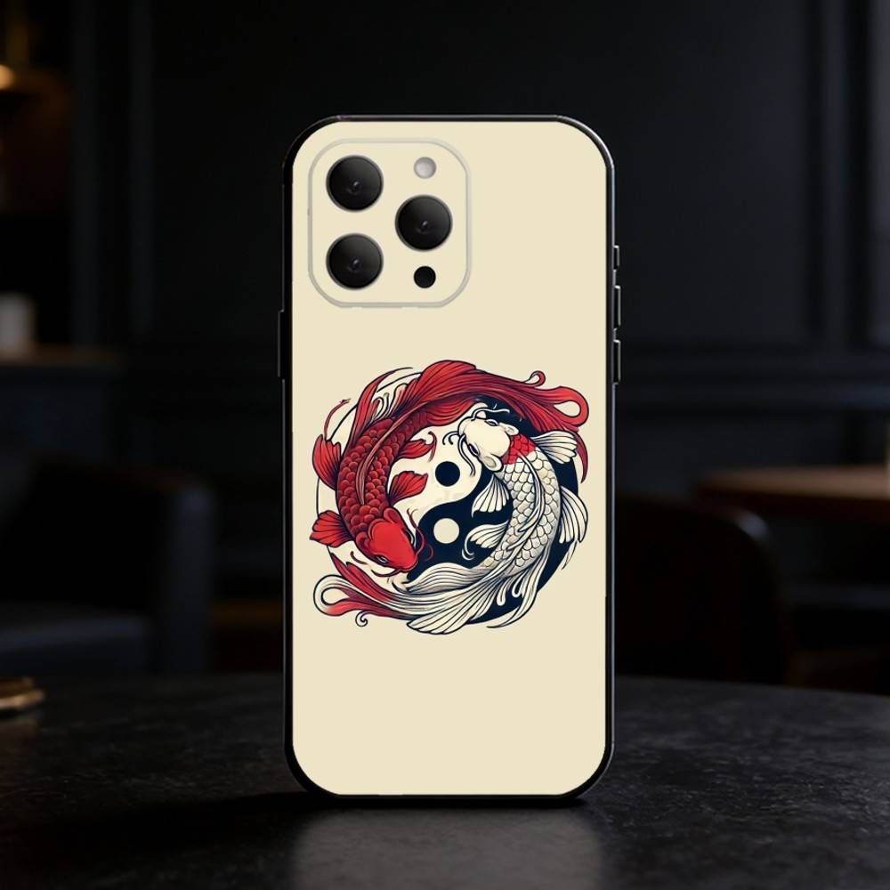 

Koi Carp Fish Yin Yang Art Phone Case For iPhone 17,16,15,14,13,12,11 Plus,Pro,Max,Mini Silicone black Soft Cover iPhone13PRO