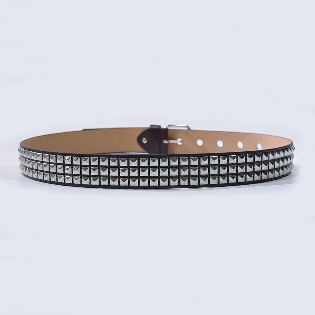 Unisex Square Bead Punk Style Stainless Steel Rivet Hip Hop Belt for Jeans
