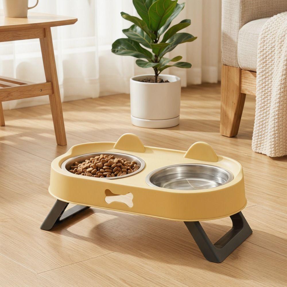 Cat Shaped Elevated Cat Bowl Double Bowl Cat Feeding Dish Dog Food Container For Cats