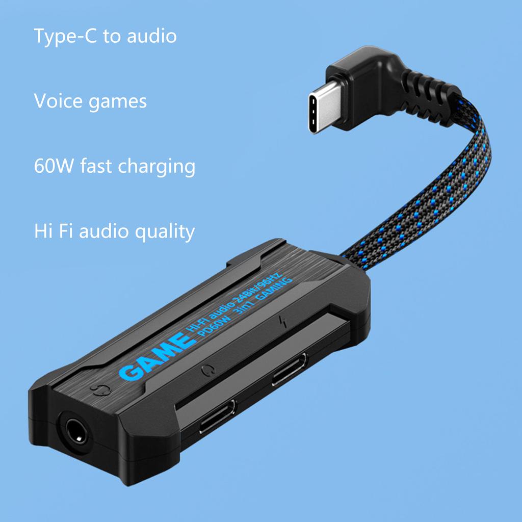 3 in 1 USB Type C to Aux Audio Jack with PD 60W Fast Charging Dongle Conversion Head for Stereo Earbuds
