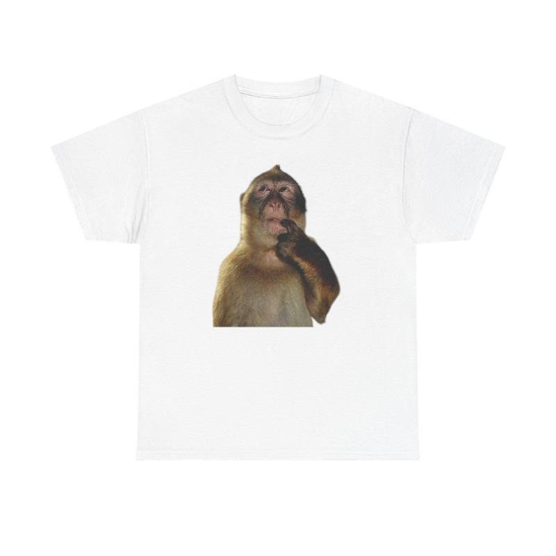 Funny Thinking Monkey Meme T-Shirt - Unisex Cott S белый