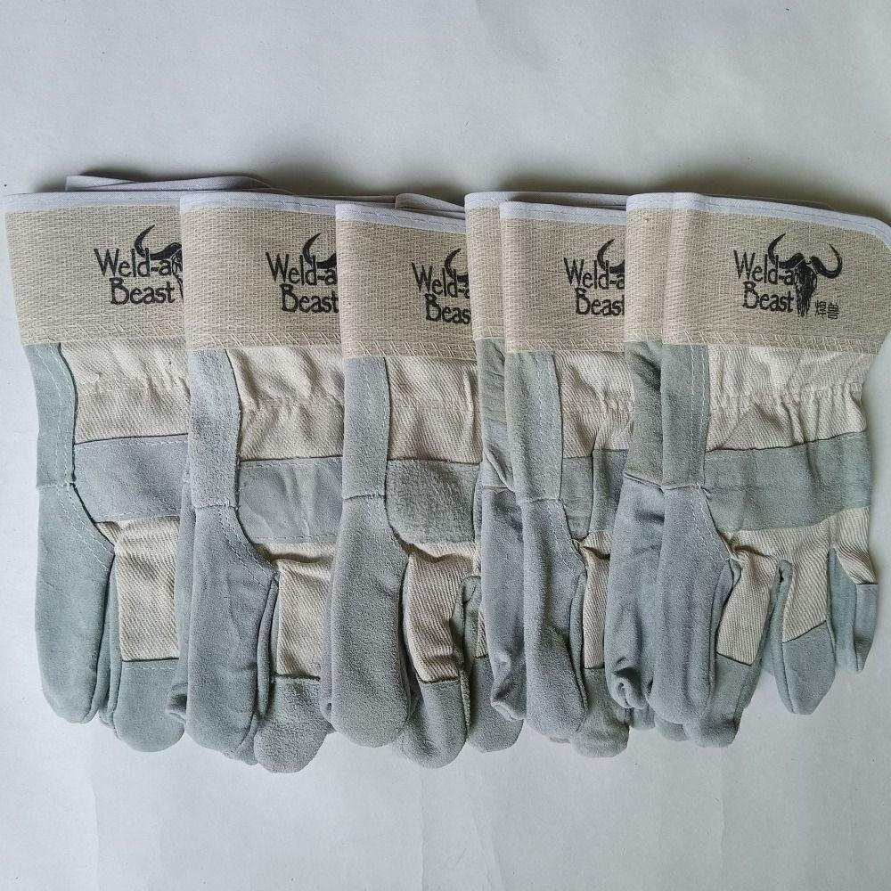 1 Pair Abrasion Resistant Leather Welding Gloves Thickened Labor Protection Cowhide Work Gloves Puncture Resistant