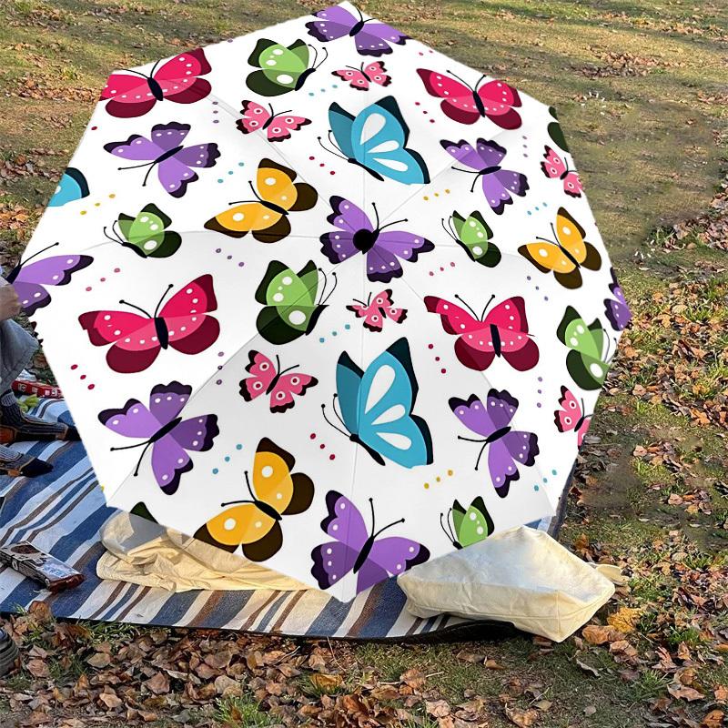 1PC butterfly pattern Umbrella-8-Rib Reinforced Portable Folding Travel Suitable for All Seasons Outdoor Daily Use-G373