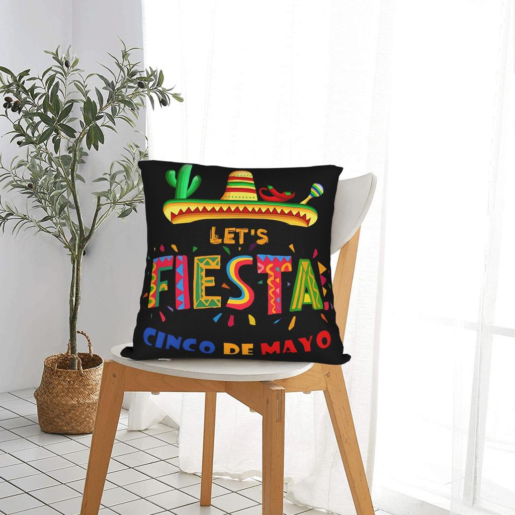 Pillow Cover Let'S Fiesta Party Printed Mexican Amigo Cinco De Mayo Sombrero Retro Trendy Pillow Case For Sofa Home Decoration