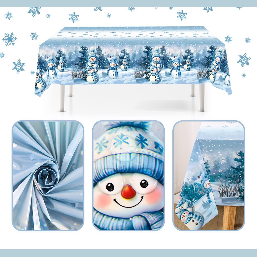 Blue Winter Wonderland Plastic Tablecloth Christmas Decoration For Home  Xmas Table Cover Navidad Noel Decor New Year