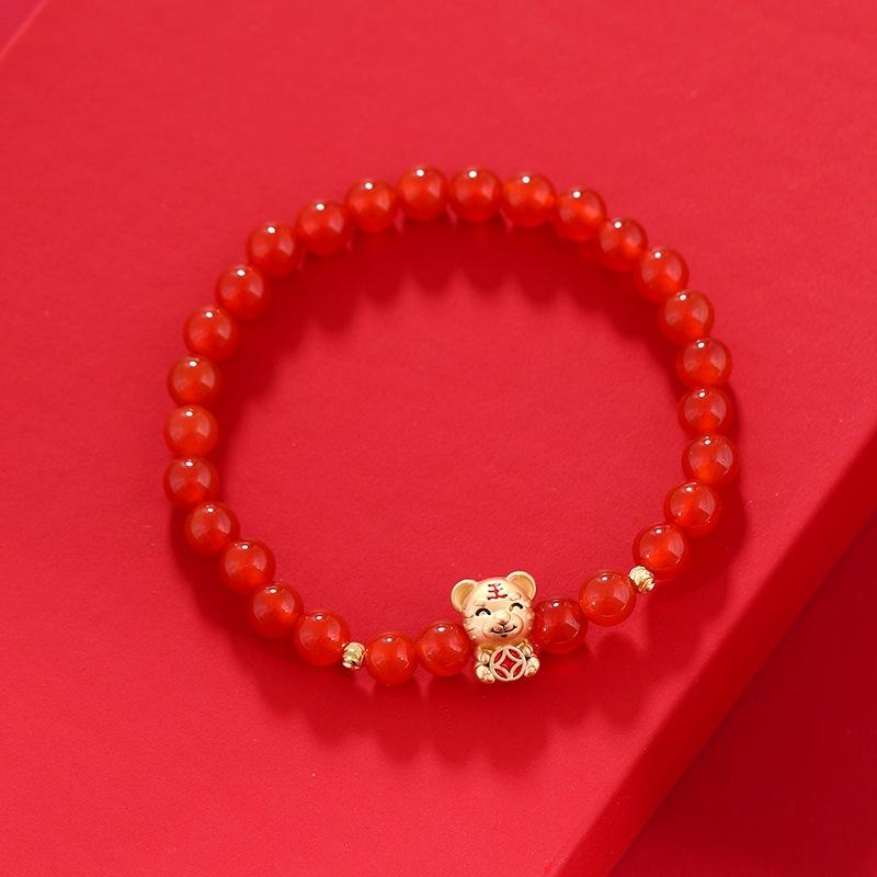 

Год Тигра Натуральный Красный Агат Пять Тигров Браслет натального года Женский Зодиакальный Тигр Пин Ань Кристальный Браслет с Аксессуарами