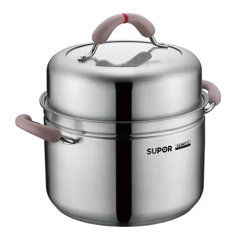 SUPOR 24cm Red Circle 304 Stainless Steel Steamer Pot
