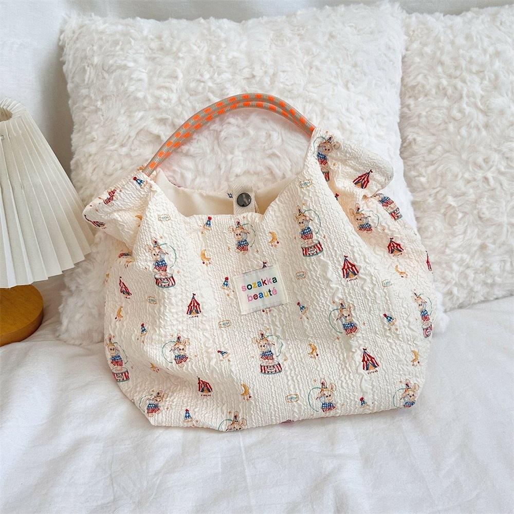 Large Capacity Korean Cartoon Embossed Canvas Tote Bag For Women Ideal For Beach Trips