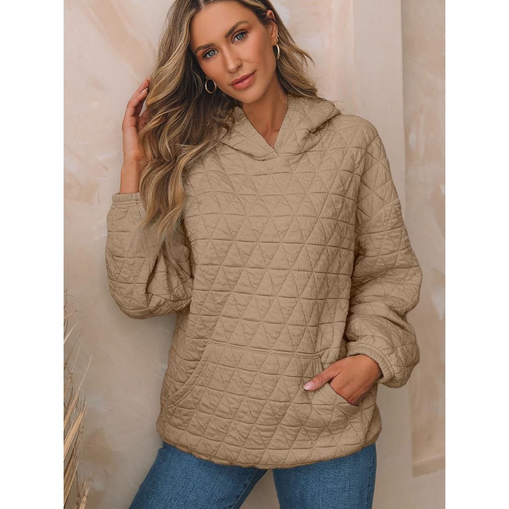Autumn  Solid Color Women's Hoodie Casual Style Pocket Quilted Long Sleeve Top