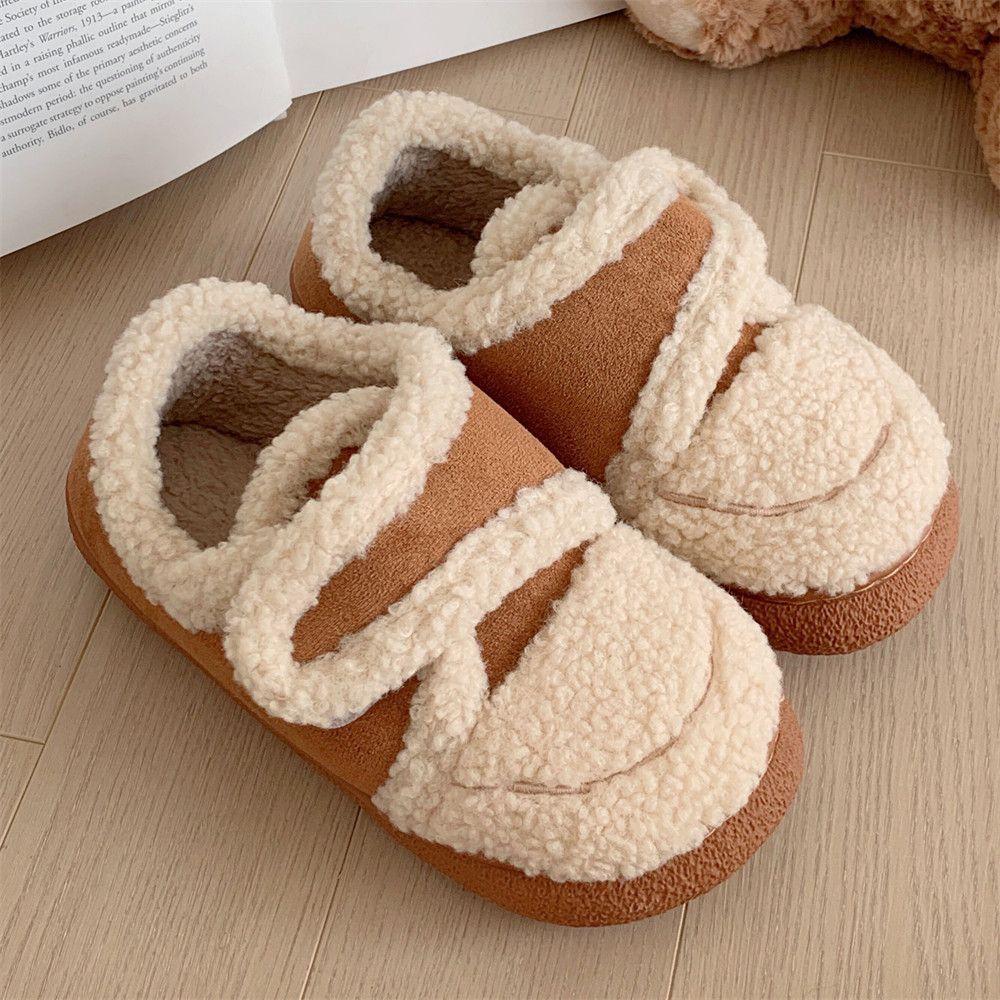 Cotton slippers winter plush warm and non-slip winter shoe bag heel wear women's thick-soled home flat-soled loafers