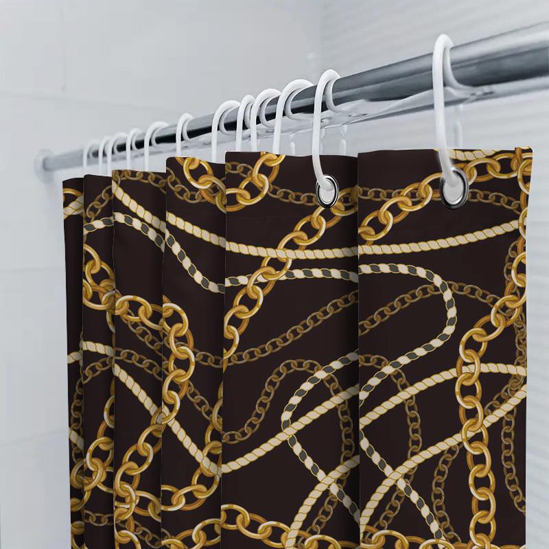 Luxurious Chain Pattern Shower Curtain Waterproof Bathroom Decor With Gold Accents For A Royal Touch