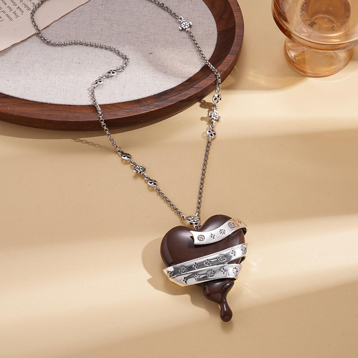 Resin Flower Love Cross Adjustable Pendant Sweater Chain Hip Hop Personality Niche Necklace