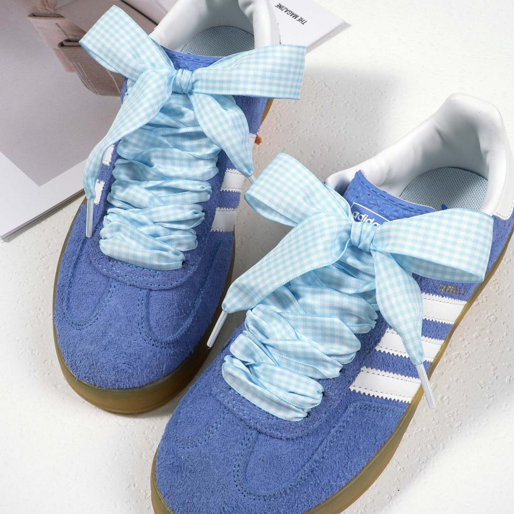 1 Pair Cute Pastel Gingham Check Ribbon Shoelaces Wide Flat Grid Multicolor Sweet Girly Bow Laces for Sneakers and Casual Shoes
