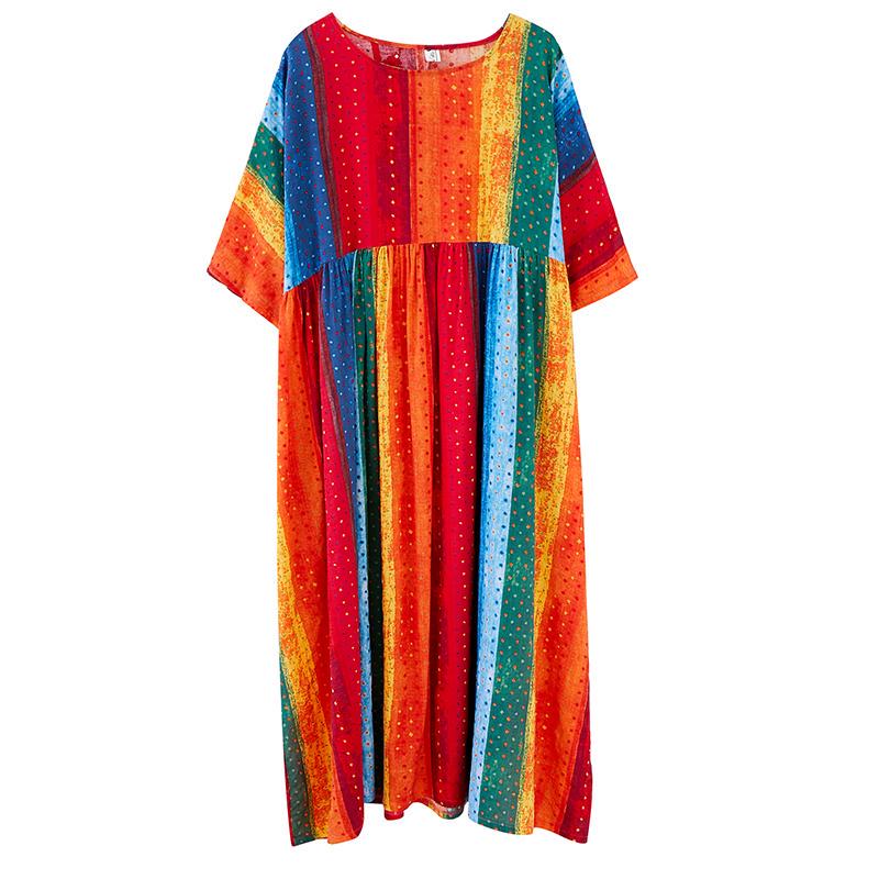 Baumwolle Vintage Streifen Plus Größe Frauen kausal lose lange Sommer Kleid elegante Kleidung 2020 Damen Kleider Sommerkleid