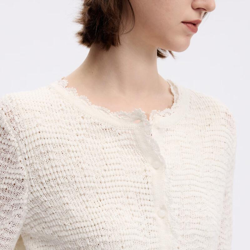 Langzi Round Neck French Lace Knit Cardigan