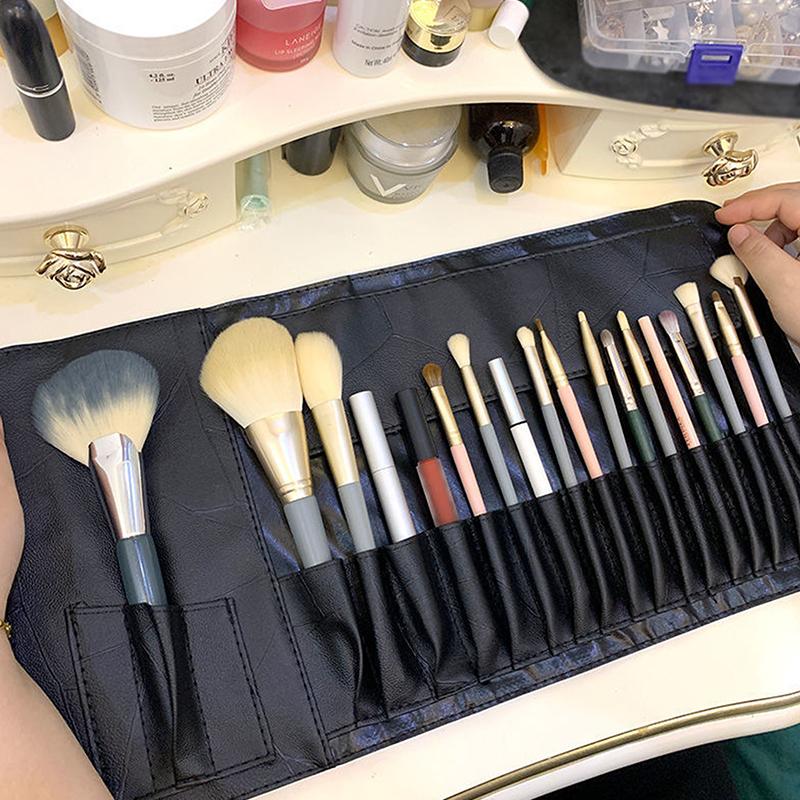 12/14/18 Hål Sminkborstväska Funktionell Kosmetikaväska Reseorganisatör Sminkborstar Skydd Sminkverktyg Rullväska