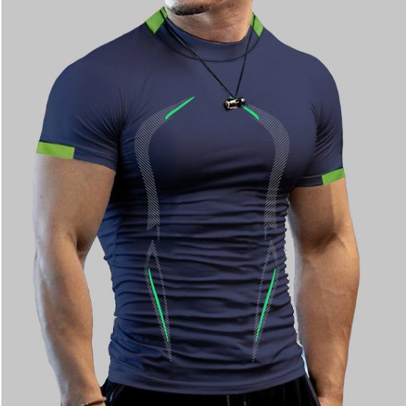 European and American Style Men's Large Size Summer Breathable Short Sleeve Fitness Top Fashion Quick-Dry Sports Training T-Shirt