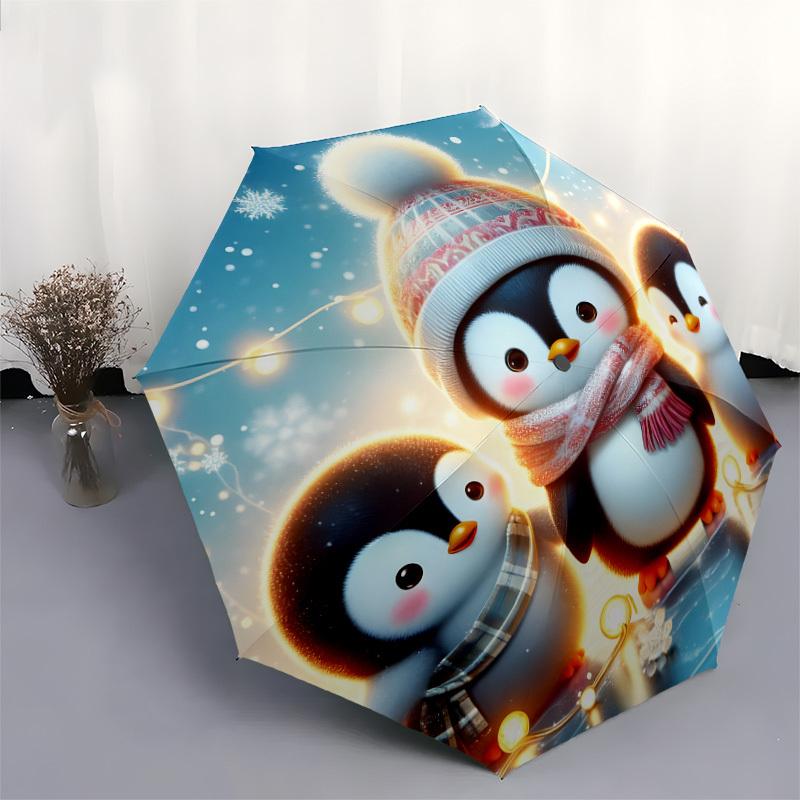 1pc Winter Penguins with Lights Umbrella with Plastic Handle,Suitable for All Seasons Home Travel Outdoor UmbrellaDD1348