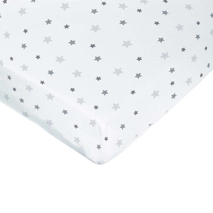 Drap Housse Imprimé Étoiles Multicolores - Blanc - 70 X 140 Cm