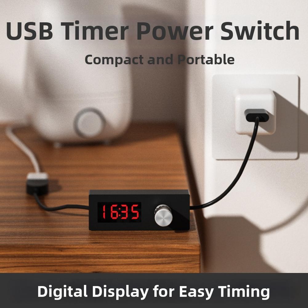 USB 5V Programmable Timer Switch With Hour/Minute Adjustment For Home And Aquarium Use With Power-Off Switch And Digital Display