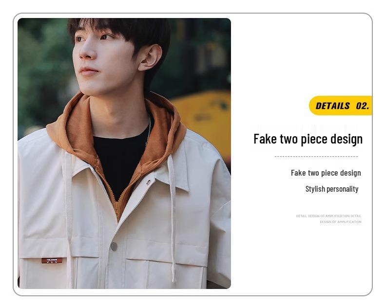 JSEN 2025 Unisex Hooded Mountaineering Jacket - Autumn Wear-Resistant Fake Two-Piece Outdoor Outerwear