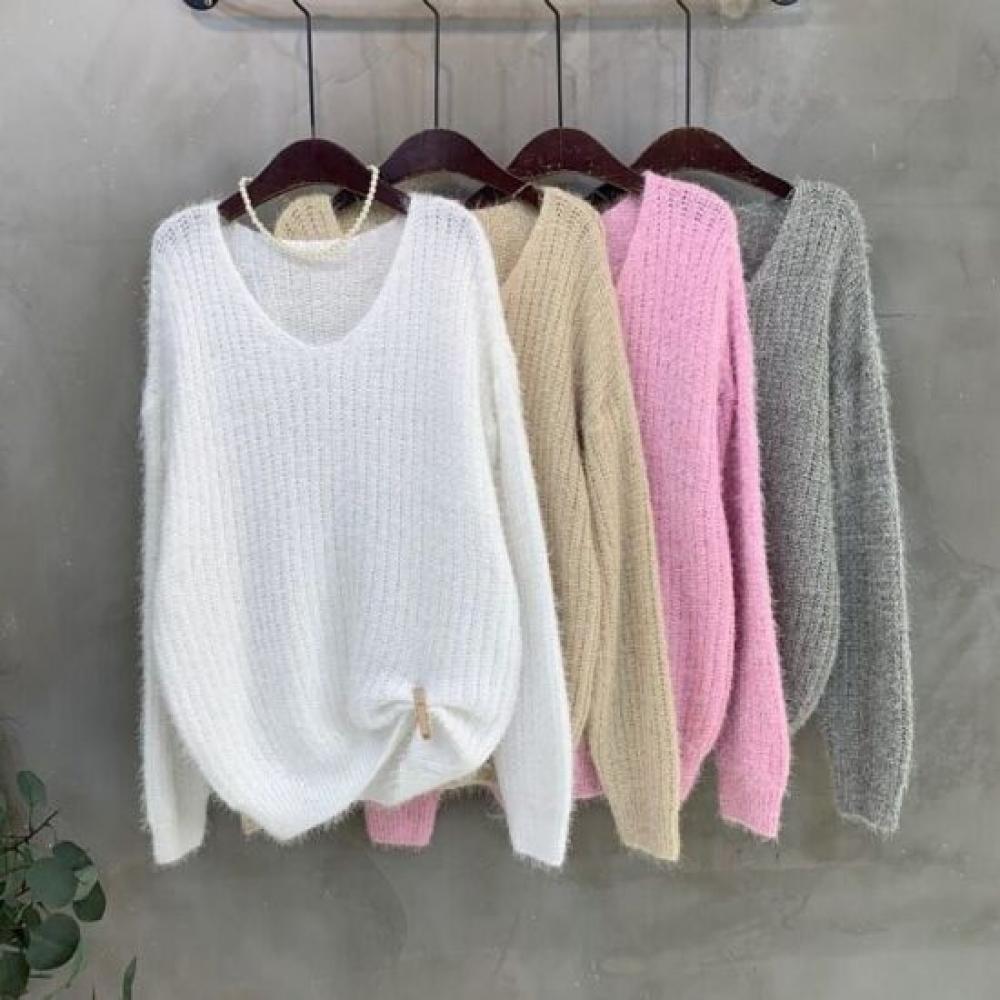 C S In The Room Hairy pIne V neCk Long SleeVe Knit 4Color