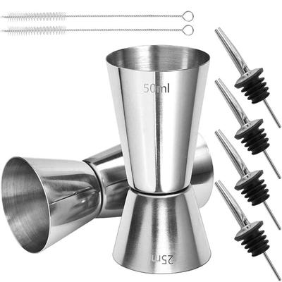 8Pcs Shot Measures Set, 2PCS Stainless Steel Spirit Measures 25ml 50ml with 4PCS Spirits Pourers and 2PCS Brushes, Dual Jigger Alcohol Measure