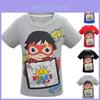 Camiseta Estampada de Desenhos Animados Ryan Toys Review Tendência Algodão Macio Misturado Manga Curta