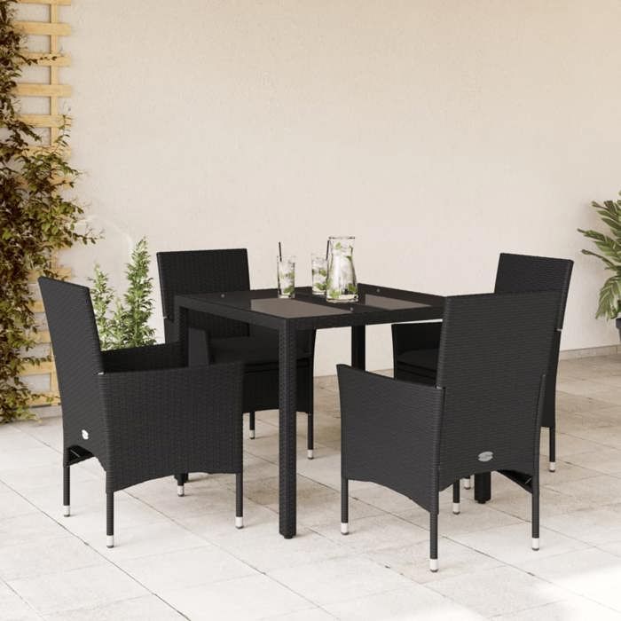 VidaXL Ensemble à manger de jardin et coussins 5 pcs noir rotin verre 3278544