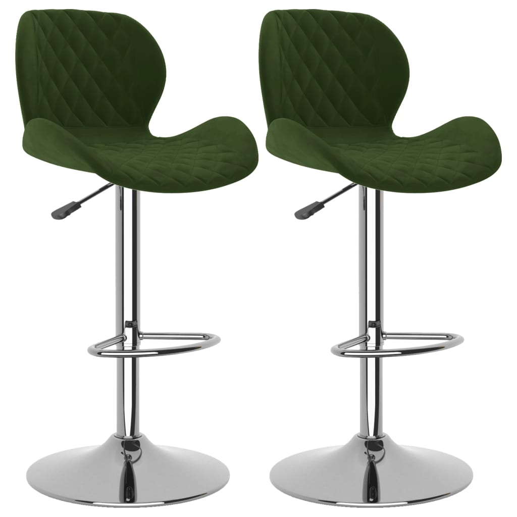 Bar Stool Set of 2 Dark Green Velvet
