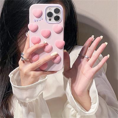 Korea Cute 3d Pink Love Heart Silicone Phone Case For Iphone 13 12 11 Pro Xs Max X Xr 7 8 Plus Se3 Protective Soft Back Cover
