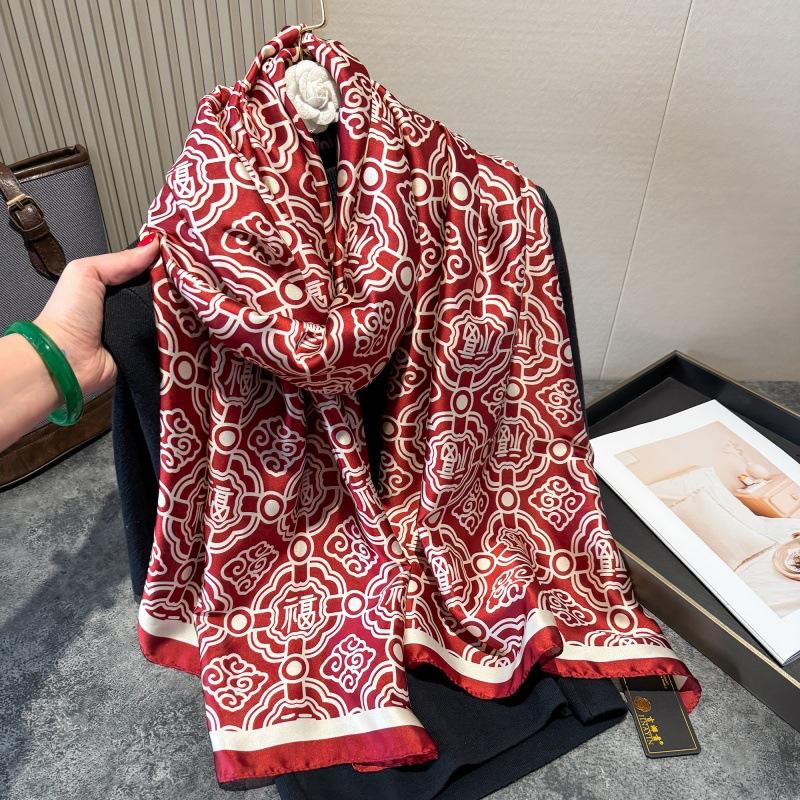 Luxury Print Silk Scarf Women'S 180*90Cm Design Polyester Material Smooth Long Scarf Spring And Autumn Soft Shawl Beach Scarf