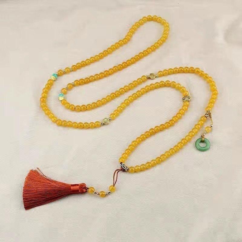 New 108 Cinnabar Beaded Long Crossbody Chain New Chinese Style National Style Necklace Ancient Style Cheongsam Niche Sweater Chain