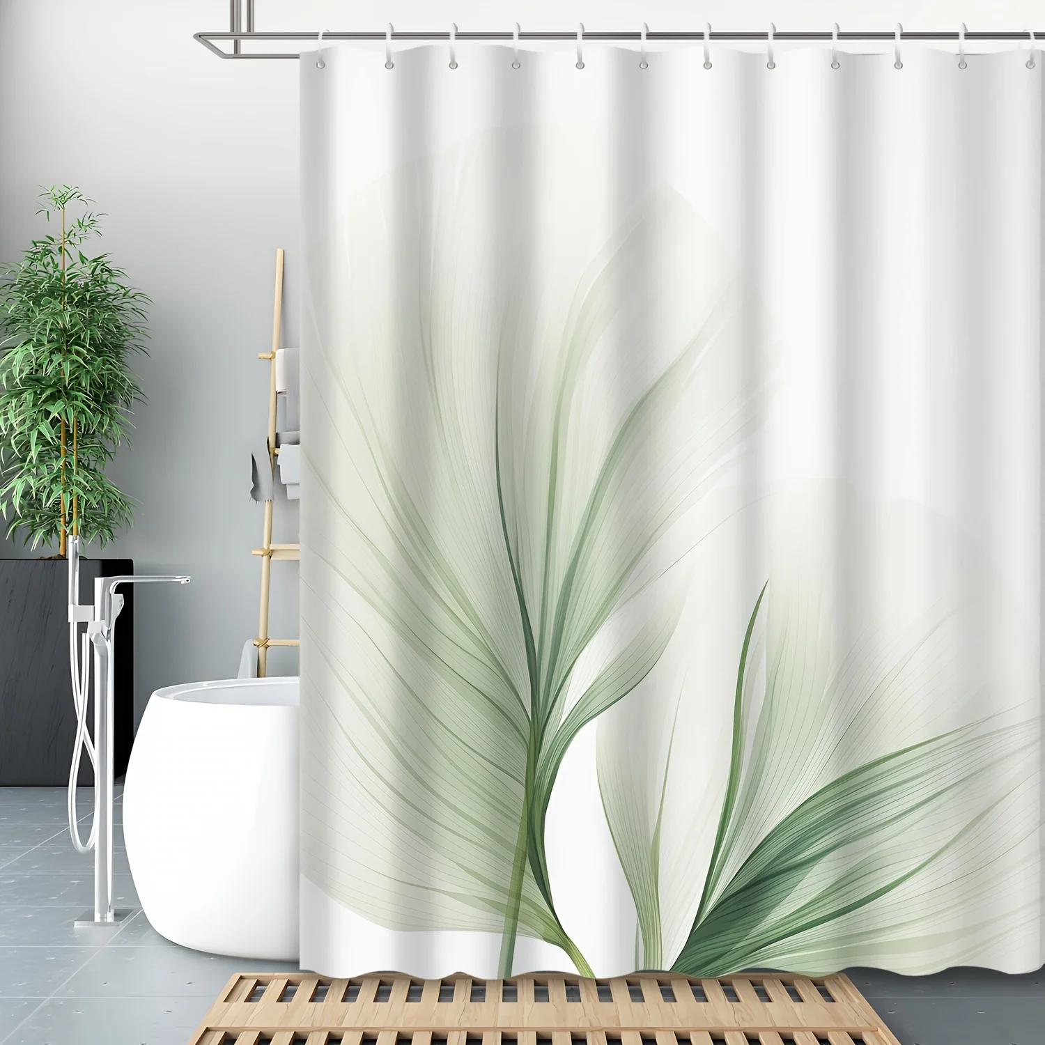 

Elegant Green Bamboo Leaves Waterproof Shower Curtain – Perfect For Adding A Fresh And Natural Touch To Your Bathroom Decor W60H190(CM)-1 Pcs