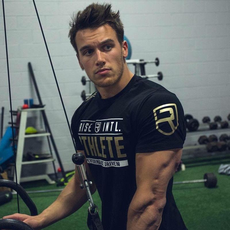 

Мужская приталенная футболка для зала Crossfit, фитнеса, бодибилдинга, для мышц, прочная, дышащая L=US/UK/AU S чёрный
