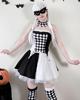 [Milky Time] Clown Cosplay Halloween Costume, Black and White Checkered Pattern, Monochrome Clown