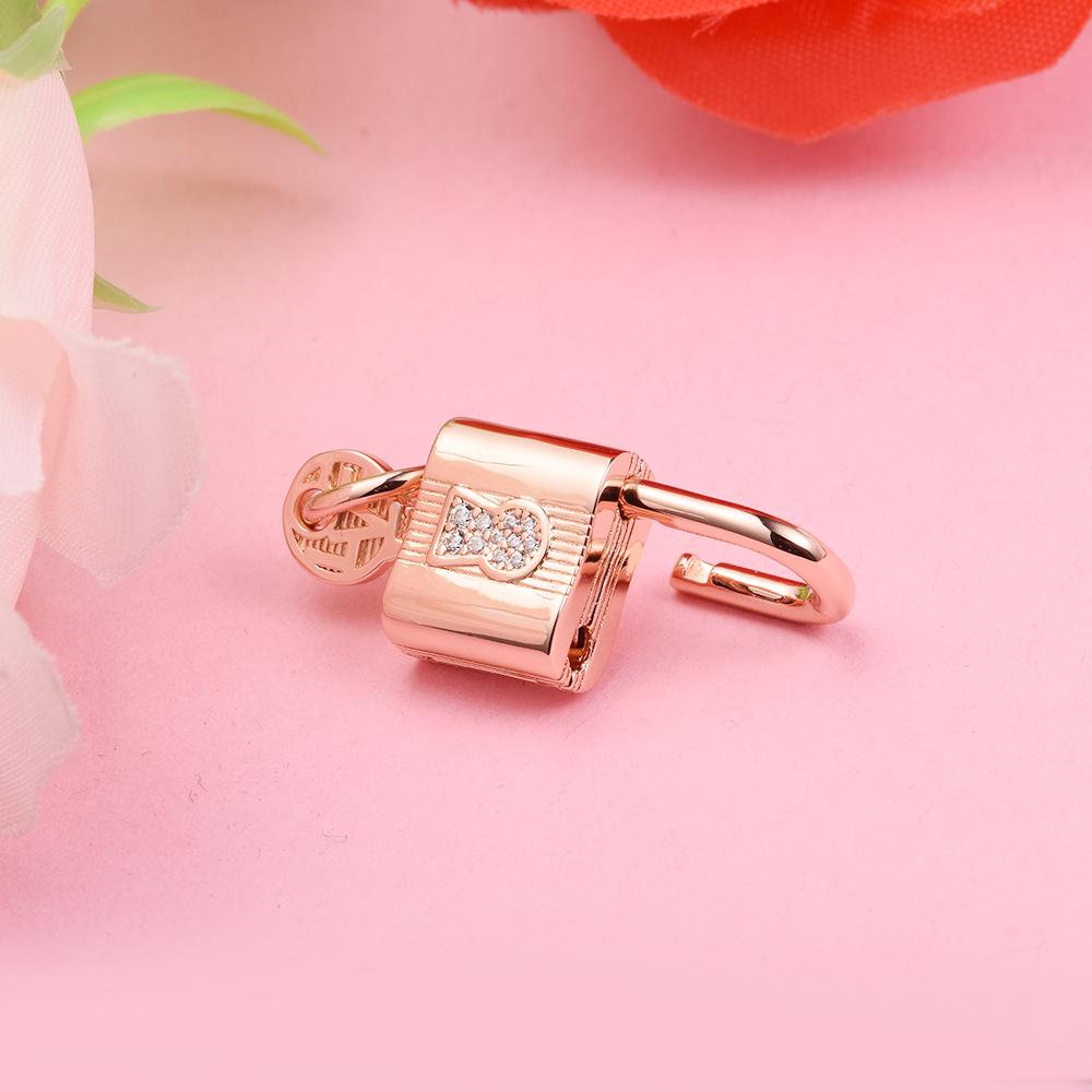 Rose Gold Plated Padlock and Key Dangle Charm 925 Sterling Silver Beads Fits Europe Bracelets DIY Jewelry Making 2022 New