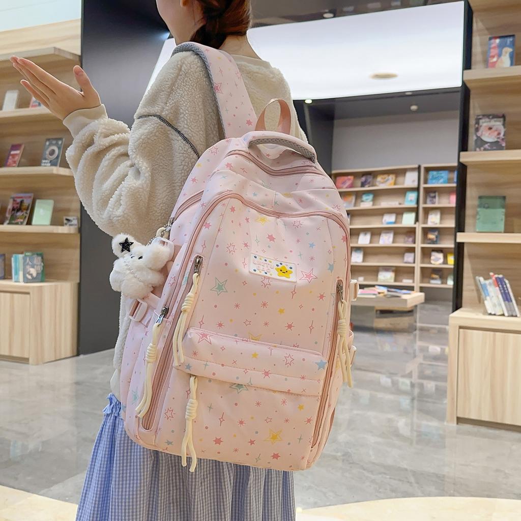 Schoolbag Japanese Ins New Schoolbag Fresh and Sweet Star Printed Backpack for Junior High School Students Casual and Lightweight Backpack