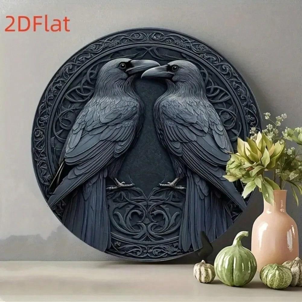 Винтажное металлическое настенное искусство «Ворон и лозы» Рустикальный декор Декор осенней гостиной 20x20