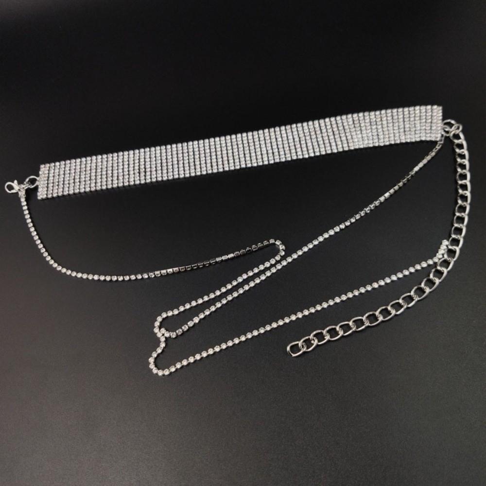 Y-shaped Rhinestone Necklace Multi-layer Long Choker Retro Multi-Layer Necklace  Party
