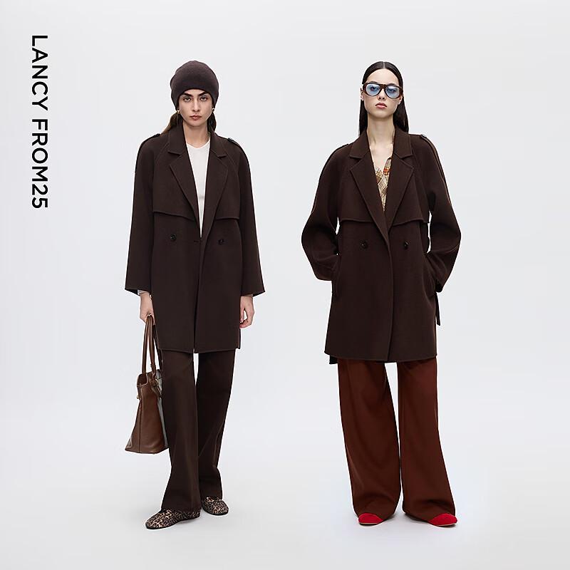 Langzi Women's 100% Wool Double-faced Lapel Coat