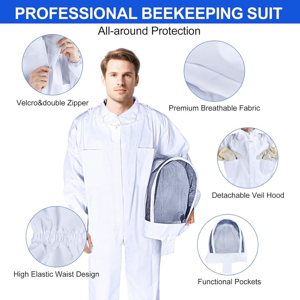 Beekeeping Suit Beekeeping Protective Equipment Bee Keeping Full Body Cloth with Veil Hood Total Protection