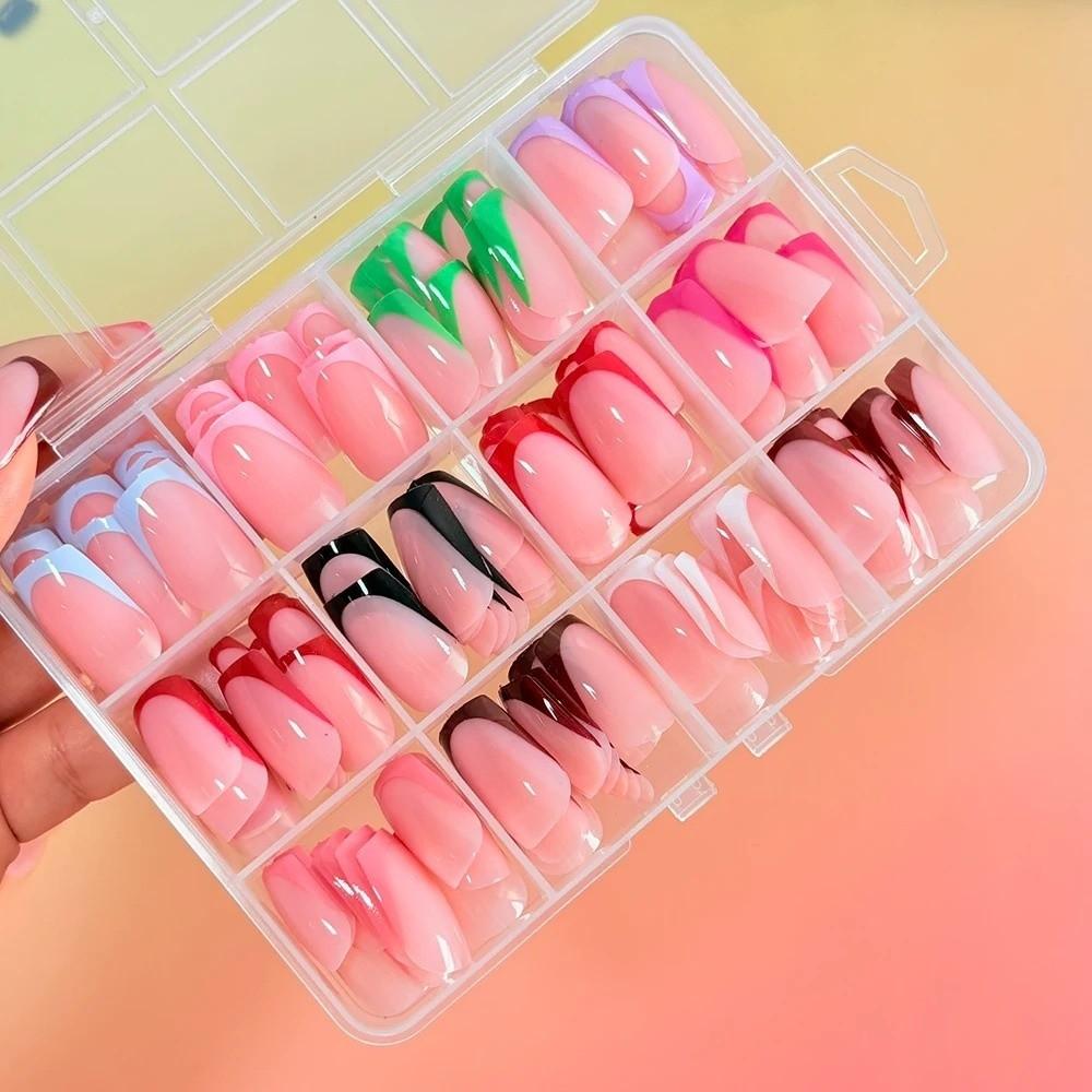 288pcs Colorful French Tip Nails Medium Square Fake Nails New Press On Nails  for Women