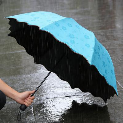 Portable Creative Water Flowering  Umbrella Manual  Black Coating UV Protection Sun Rain Dual Use Folding Parasol